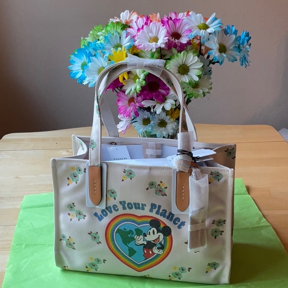 🌿  DISNEY X COACH CANVAS TOTE WITH FLORAL PRINT AND MICKEY MOUSE 🌿 NWT 🌿 - Picture 5 of 16